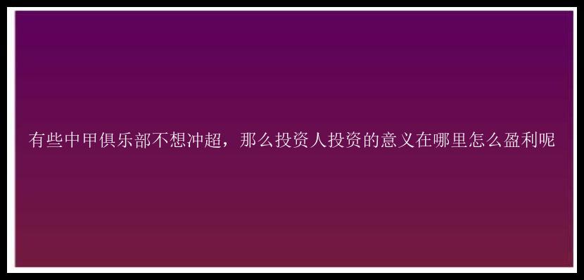 有些中甲俱乐部不想冲超，那么投资人投资的意义在哪里怎么盈利呢