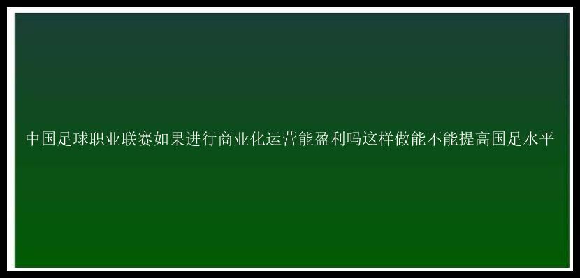 中国足球职业联赛如果进行商业化运营能盈利吗这样做能不能提高国足水平