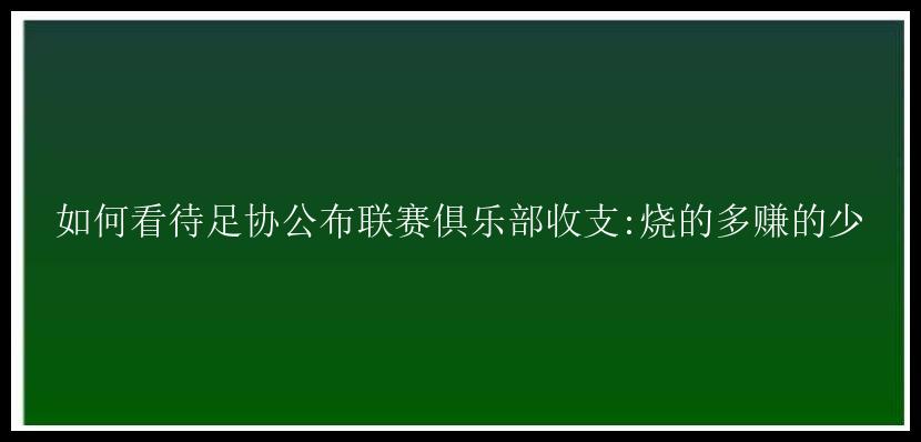 如何看待足协公布联赛俱乐部收支:烧的多赚的少