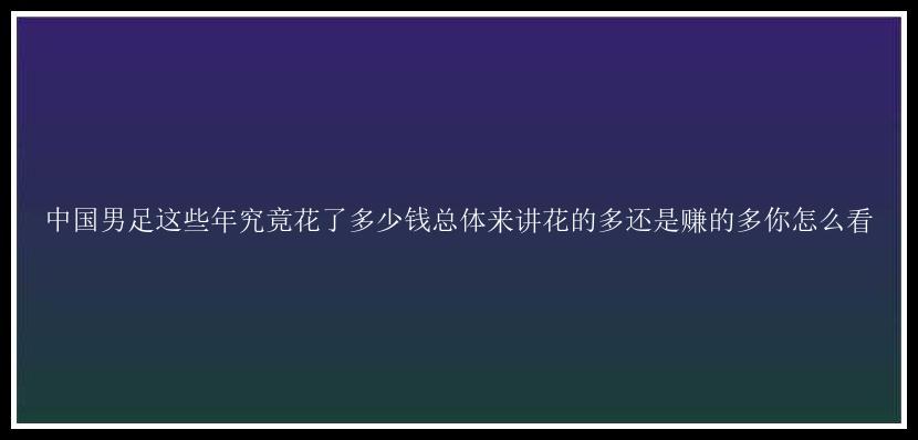 中国男足这些年究竟花了多少钱总体来讲花的多还是赚的多你怎么看