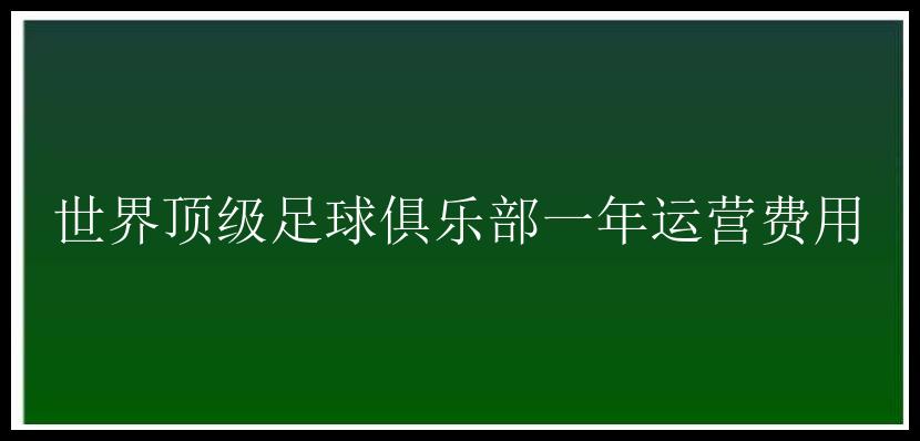 世界顶级足球俱乐部一年运营费用