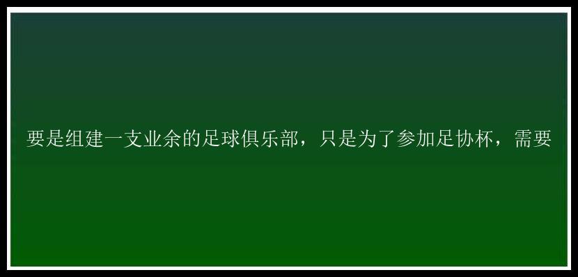 要是组建一支业余的足球俱乐部，只是为了参加足协杯，需要