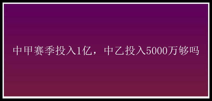 中甲赛季投入1亿，中乙投入5000万够吗