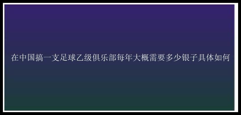 在中国搞一支足球乙级俱乐部每年大概需要多少银子具体如何