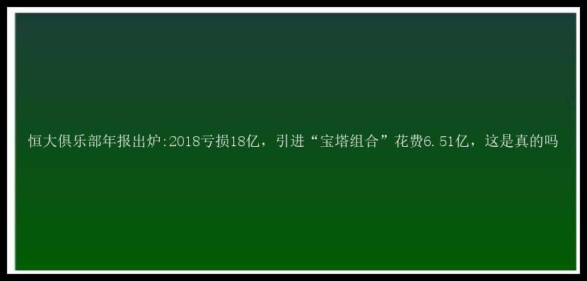 恒大俱乐部年报出炉:2018亏损18亿，引进“宝塔组合”花费6.51亿，这是真的吗