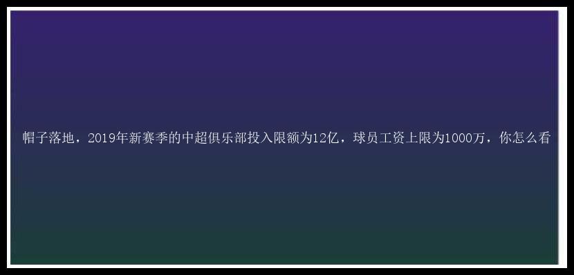 帽子落地，2019年新赛季的中超俱乐部投入限额为12亿，球员工资上限为1000万，你怎么看