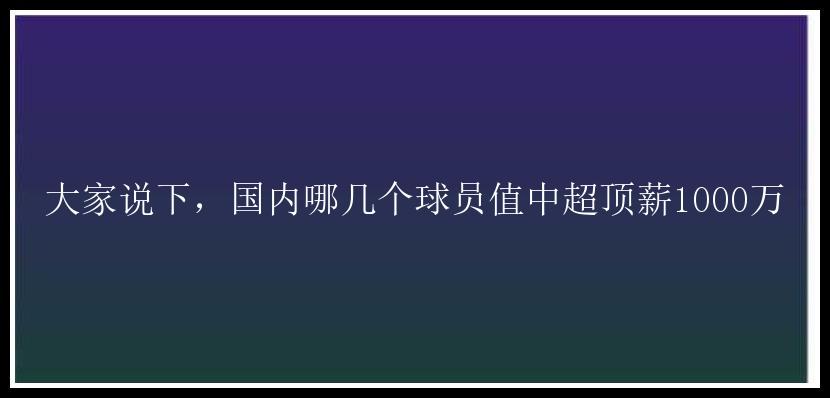 大家说下，国内哪几个球员值中超顶薪1000万