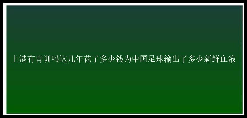 上港有青训吗这几年花了多少钱为中国足球输出了多少新鲜血液