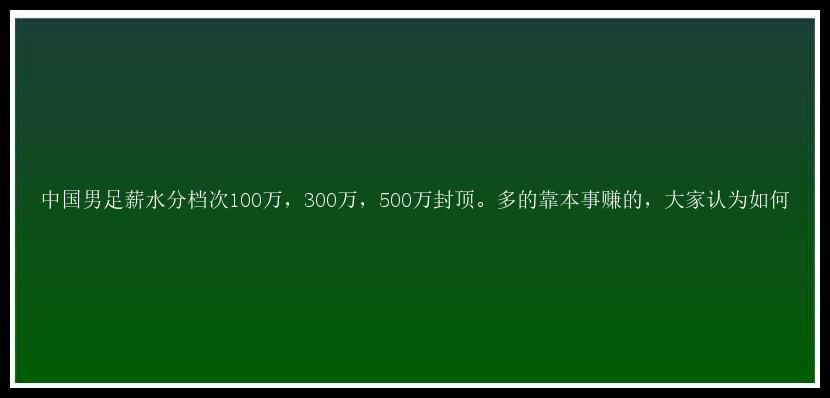 中国男足薪水分档次100万，300万，500万封顶。多的靠本事赚的，大家认为如何