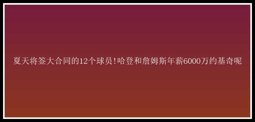 夏天将签大合同的12个球员!哈登和詹姆斯年薪6000万约基奇呢