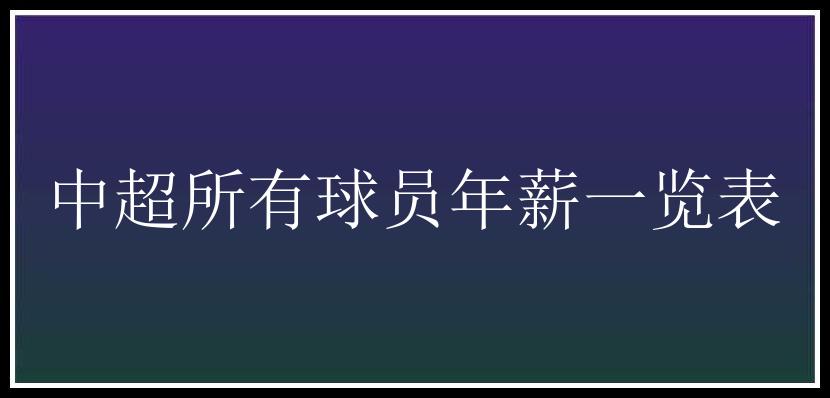 中超所有球员年薪一览表