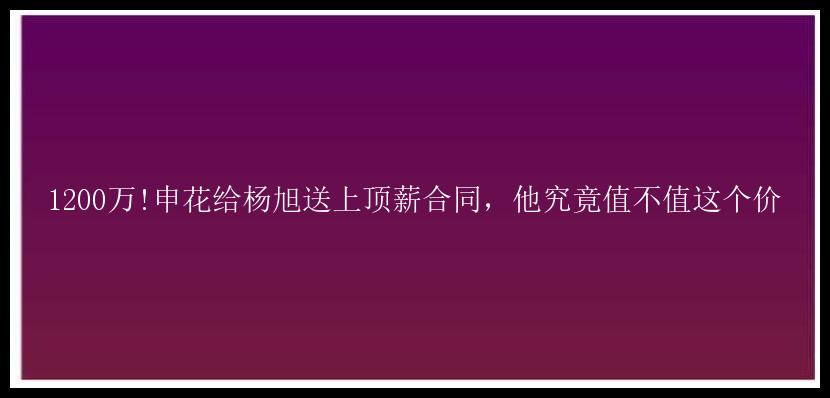 1200万!申花给杨旭送上顶薪合同，他究竟值不值这个价