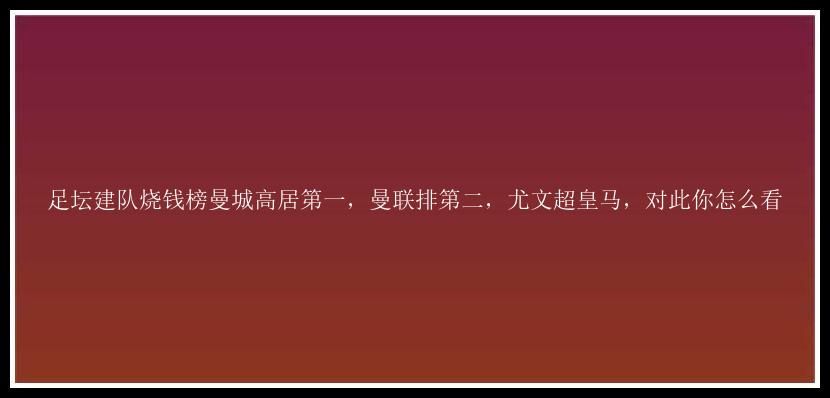 足坛建队烧钱榜曼城高居第一，曼联排第二，尤文超皇马，对此你怎么看