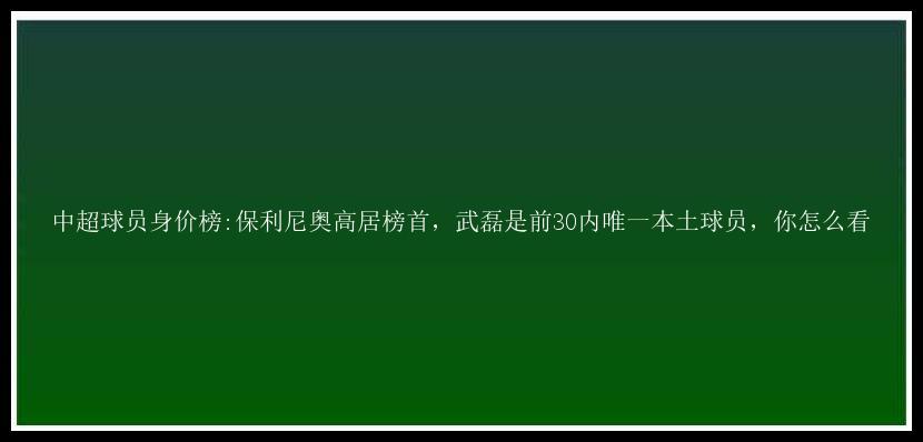 中超球员身价榜:保利尼奥高居榜首，武磊是前30内唯一本土球员，你怎么看