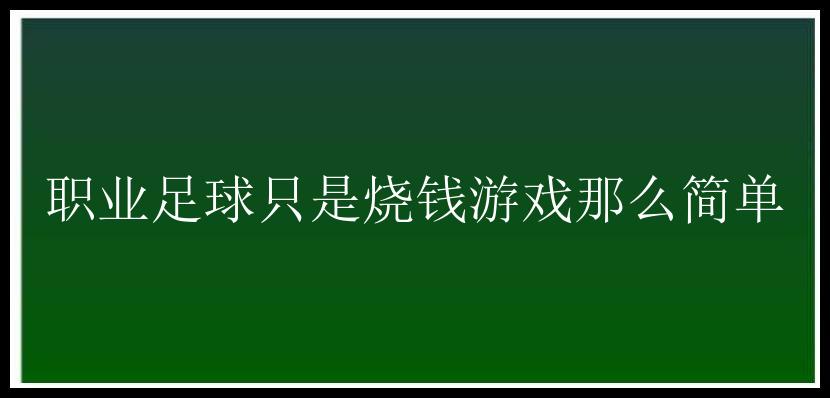 职业足球只是烧钱游戏那么简单