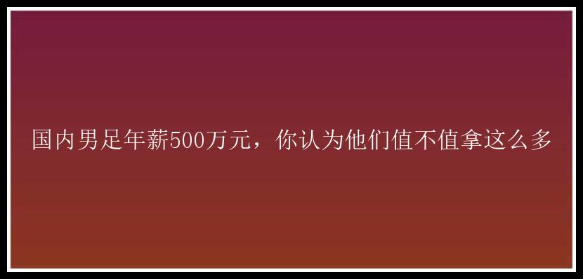 国内男足年薪500万元，你认为他们值不值拿这么多