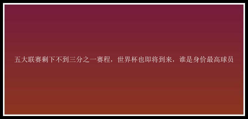 五大联赛剩下不到三分之一赛程，世界杯也即将到来，谁是身价最高球员