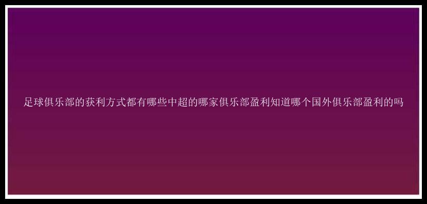 足球俱乐部的获利方式都有哪些中超的哪家俱乐部盈利知道哪个国外俱乐部盈利的吗