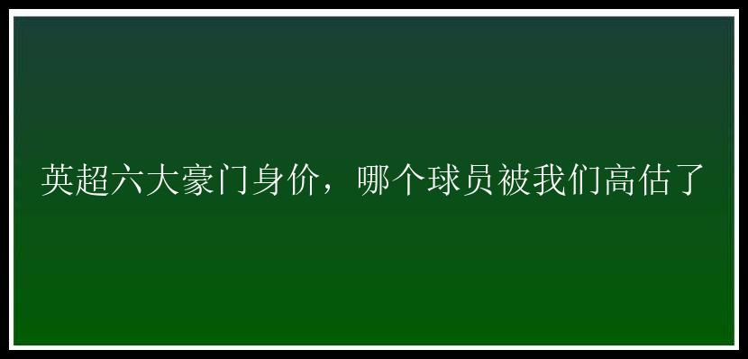 英超六大豪门身价，哪个球员被我们高估了