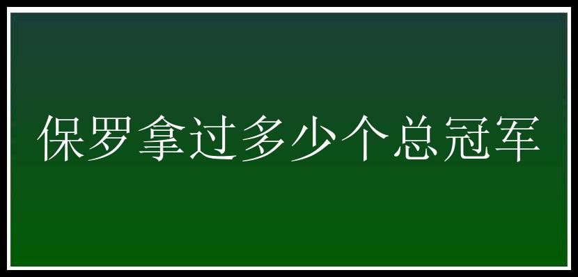 保罗拿过多少个总冠军