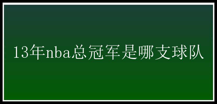 13年nba总冠军是哪支球队