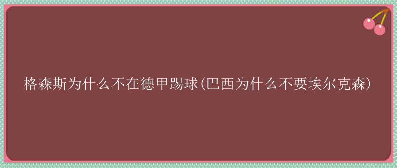 格森斯为什么不在德甲踢球(巴西为什么不要埃尔克森)