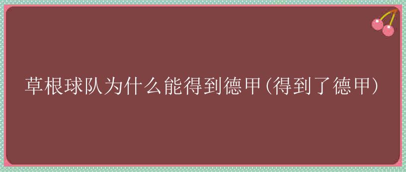 草根球队为什么能得到德甲(得到了德甲)