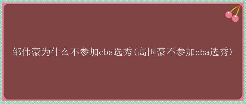 邹伟豪为什么不参加cba选秀(高国豪不参加cba选秀)