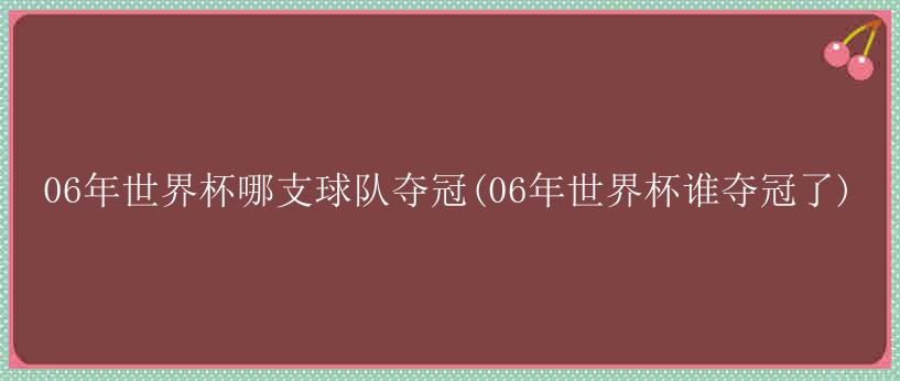 06年世界杯哪支球队夺冠(06年世界杯谁夺冠了)