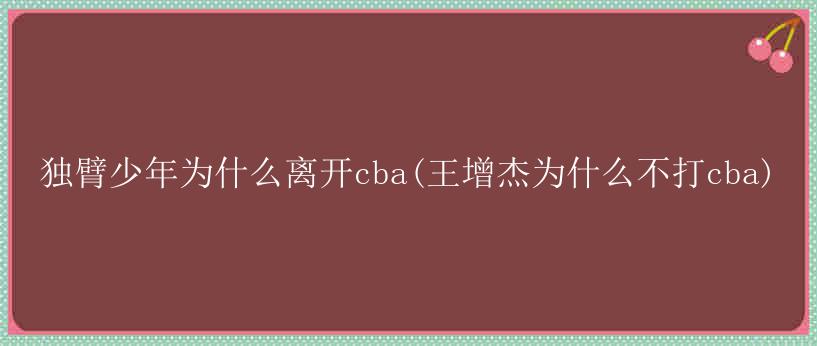 独臂少年为什么离开cba(王增杰为什么不打cba)