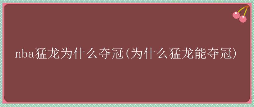 nba猛龙为什么夺冠(为什么猛龙能夺冠)