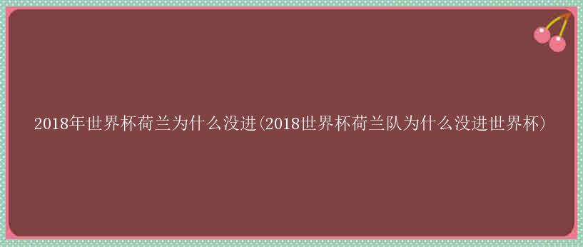 2018年世界杯荷兰为什么没进(2018世界杯荷兰队为什么没进世界杯)