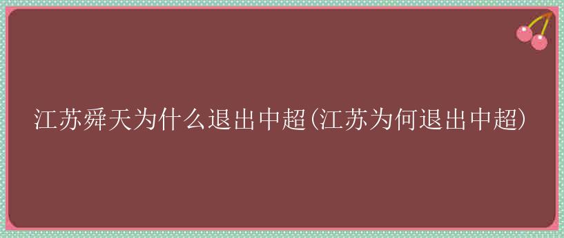 江苏舜天为什么退出中超(江苏为何退出中超)