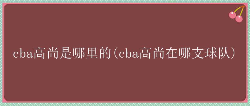 cba高尚是哪里的(cba高尚在哪支球队)