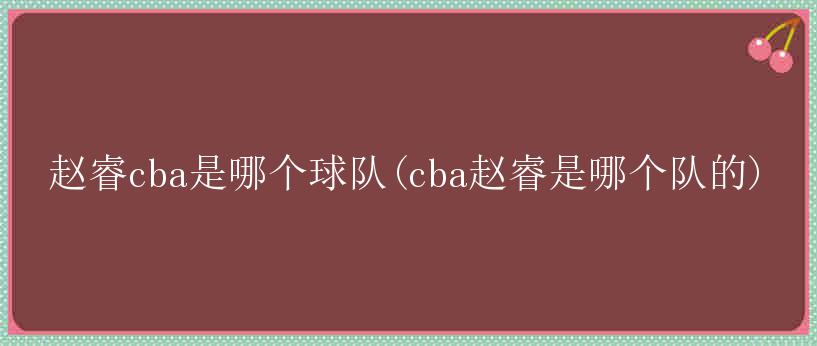 赵睿cba是哪个球队(cba赵睿是哪个队的)