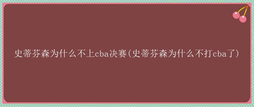 史蒂芬森为什么不上cba决赛(史蒂芬森为什么不打cba了)