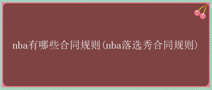 nba有哪些合同规则(nba落选秀合同规则)